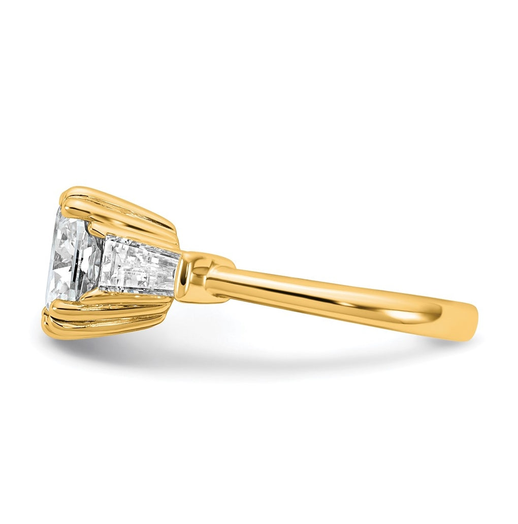 14k Yellow Gold Certified Lab Grown Diamond VS+ F+ Cushion and Tapered Baguette Complete Three Stone Engagement Ring