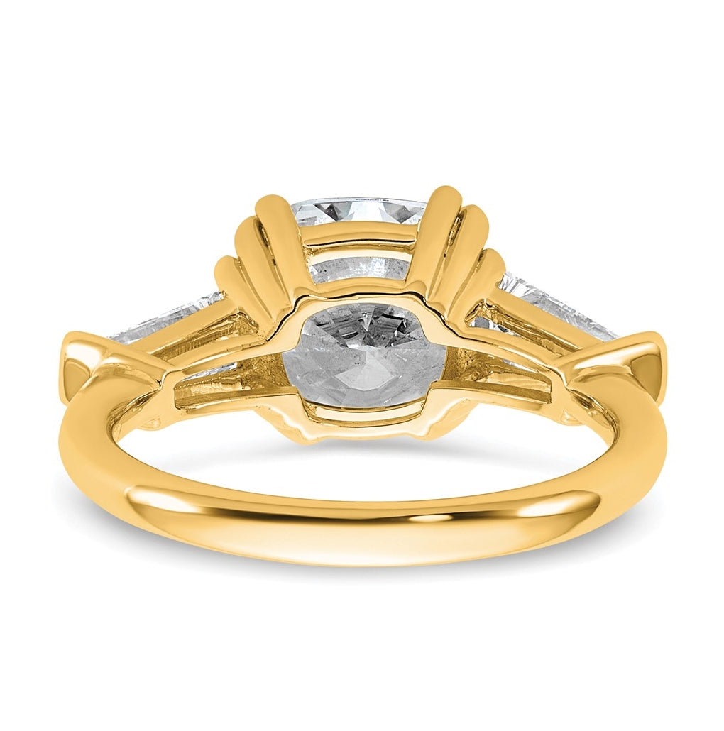 14k Yellow Gold Certified Lab Grown Diamond VS+ F+ Cushion and Tapered Baguette Complete Three Stone Engagement Ring