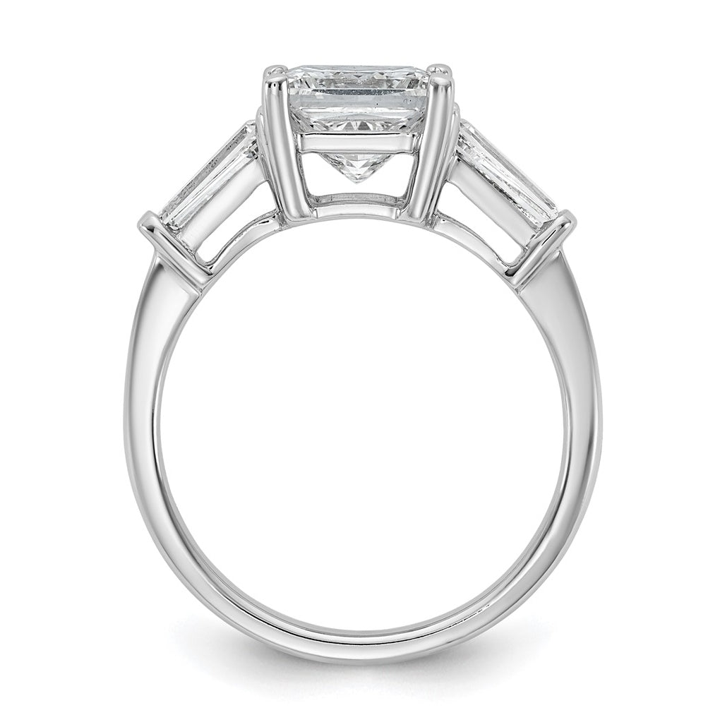 14k White Gold 2 5/8 carat Certified Lab Grown Diamond VS+ F+ Princess and Tapered Baguette Complete Three Stone Engagement Ring