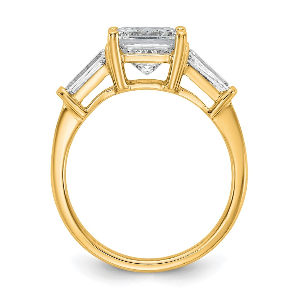 14k Yellow Gold 2 5/8 carat Certified Lab Grown Diamond VS+ F+ Princess and Tapered Baguette Complete Three Stone Engagement Ring