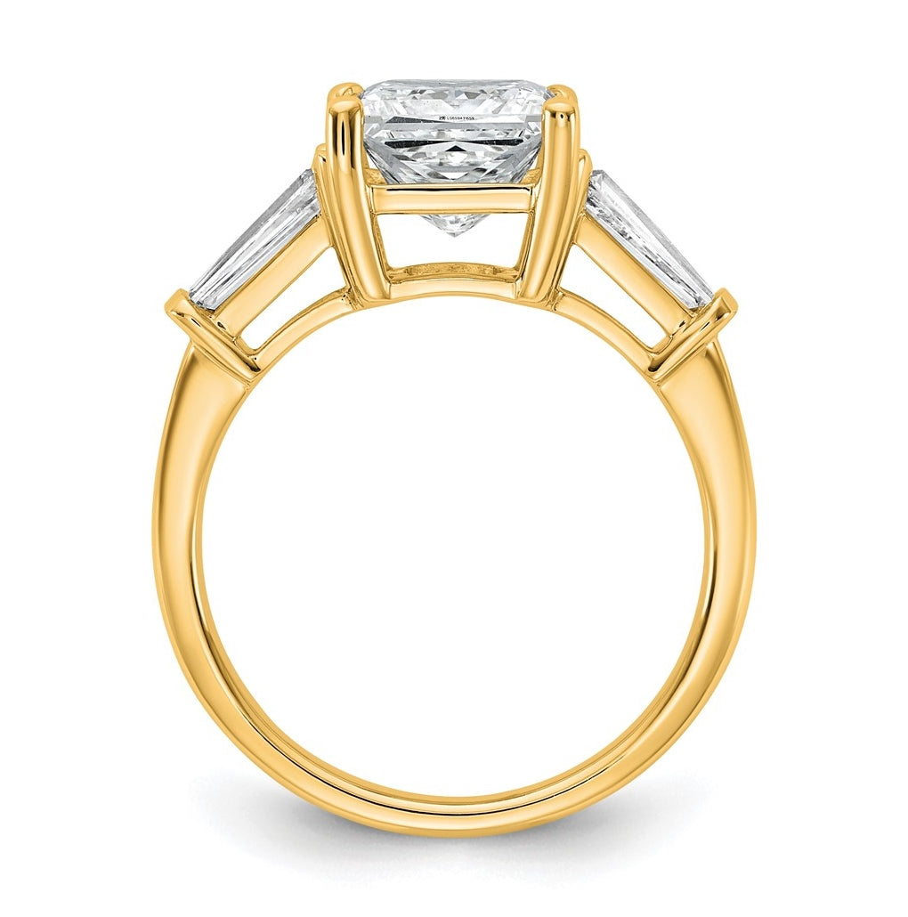 14k Yellow Gold 3 1/5 carat Certified Lab Grown Diamond VS+ F+ Princess and Tapered Baguette Complete Three Stone Engagement Ring
