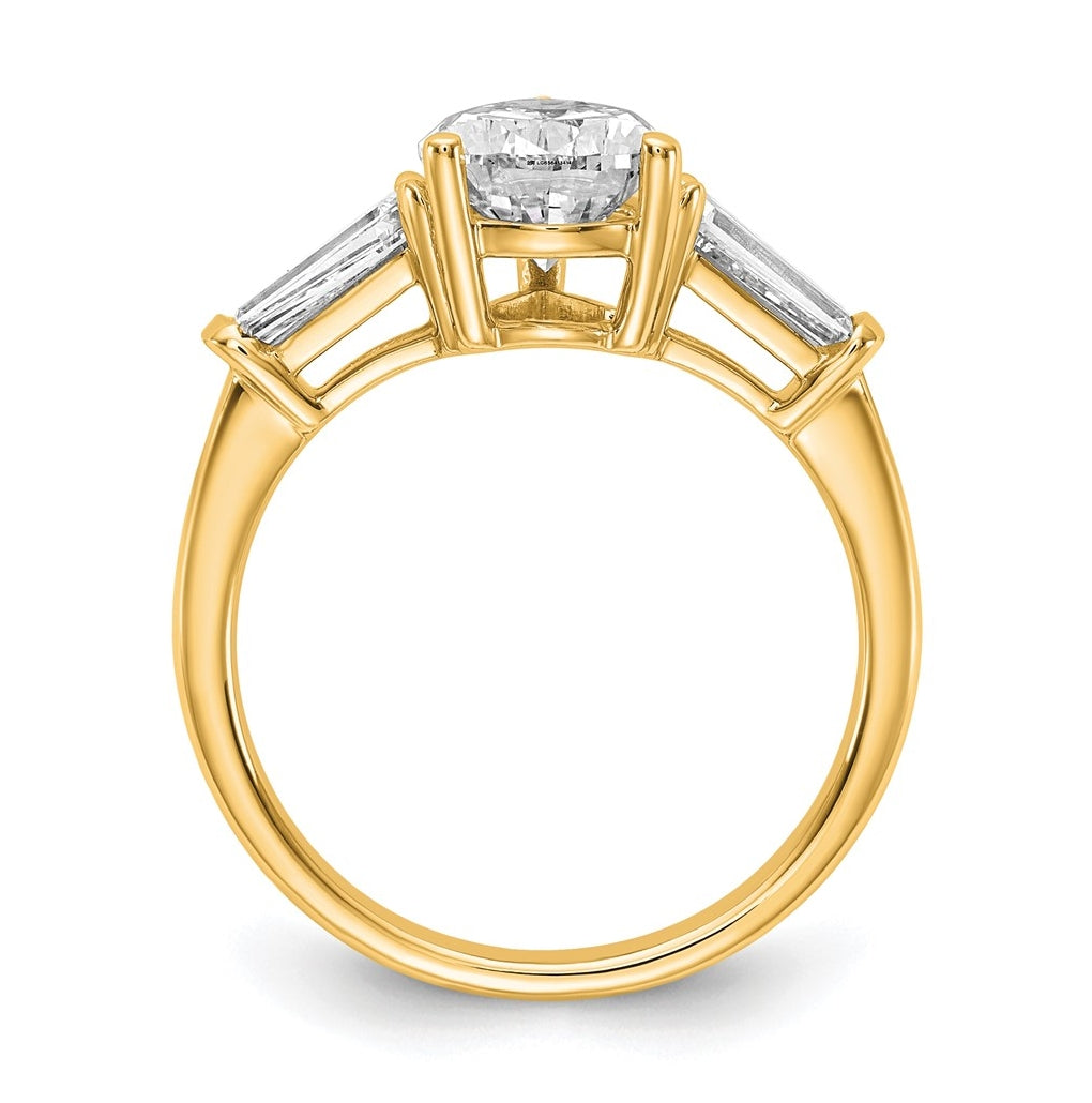 14k Yellow Gold 2 5/8 carat Certified Lab Grown Diamond VS+ F+ Pear and Tapered Baguette Complete Engagement Ring
