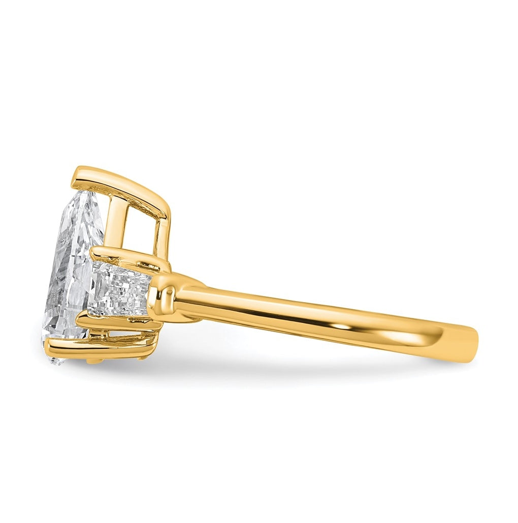 14k Yellow Gold 2 5/8 carat Certified Lab Grown Diamond VS+ F+ Pear and Tapered Baguette Complete Engagement Ring