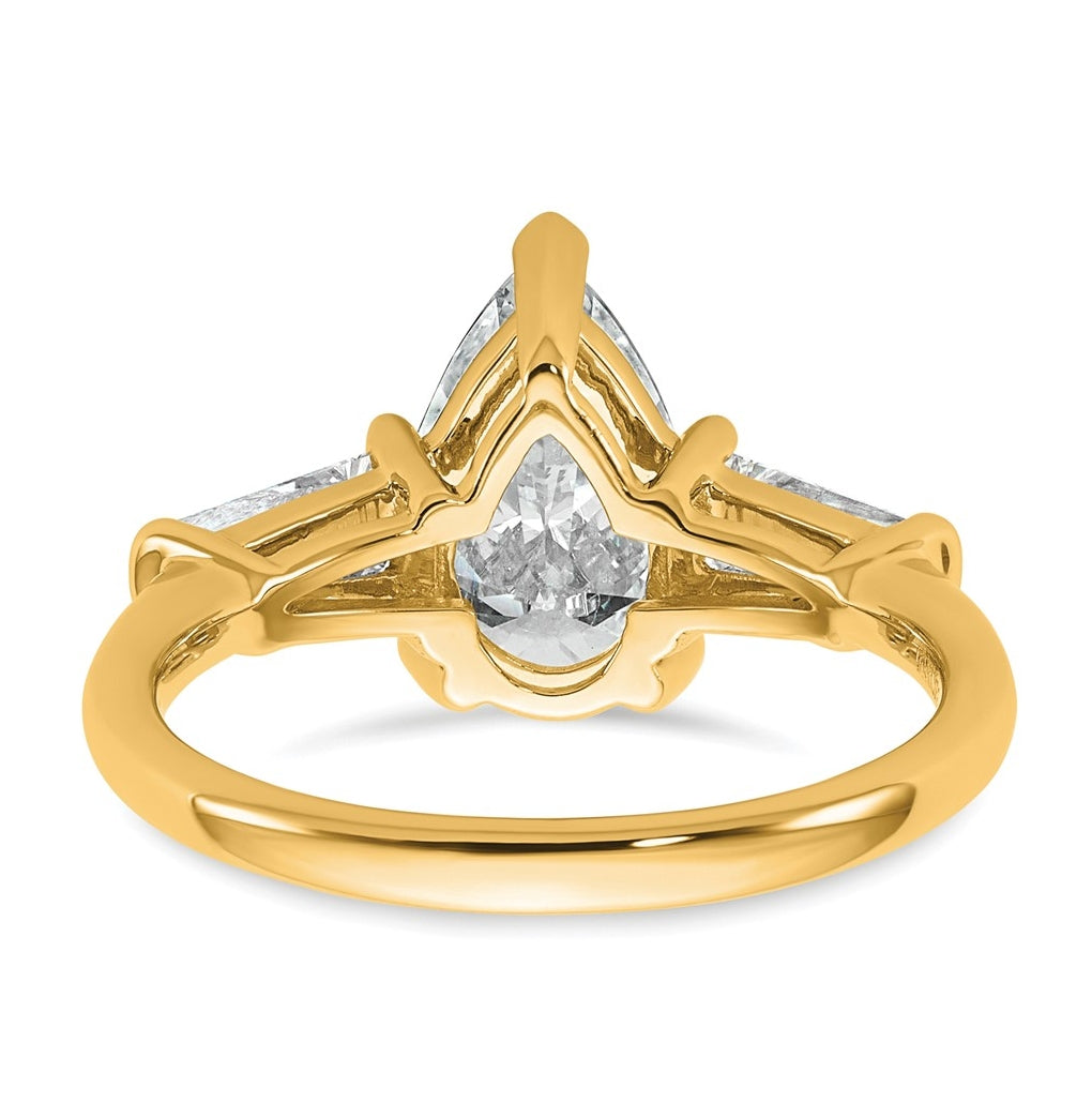 14k Yellow Gold 2 5/8 carat Certified Lab Grown Diamond VS+ F+ Pear and Tapered Baguette Complete Engagement Ring