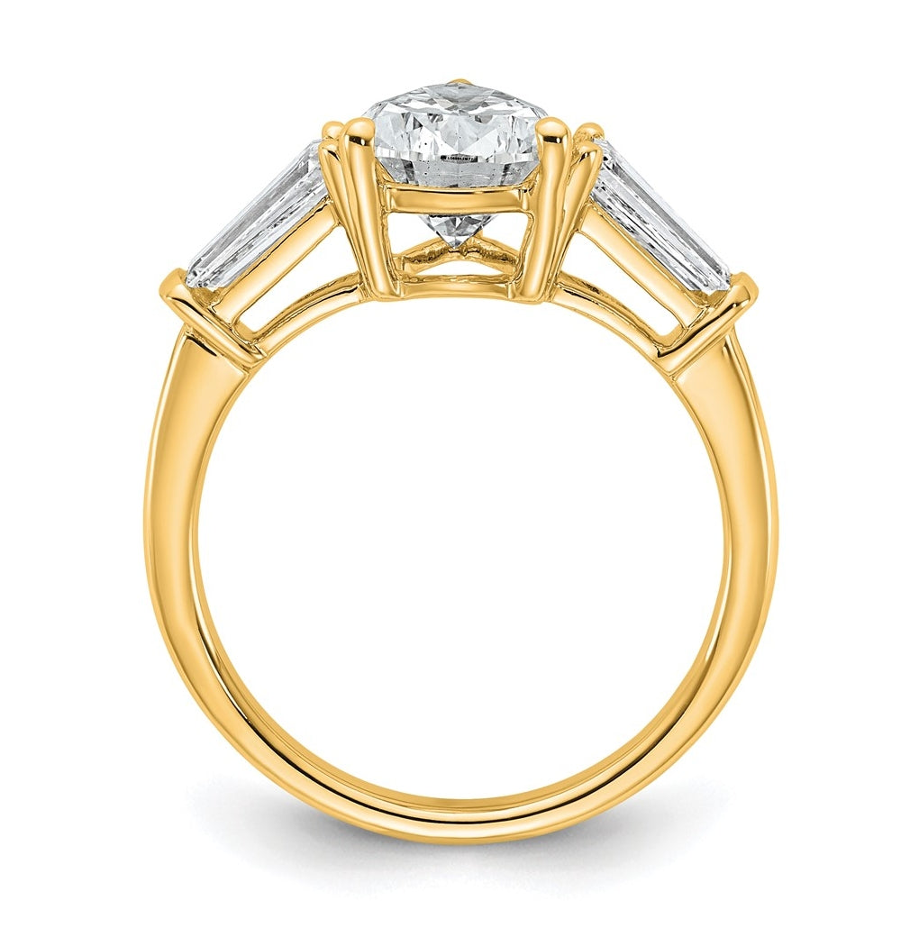 14k Yellow Gold 3 1/3 carat Certified Lab Grown Diamond VS+ F+ Pear and Tapered Baguette Complete Engagement Ring