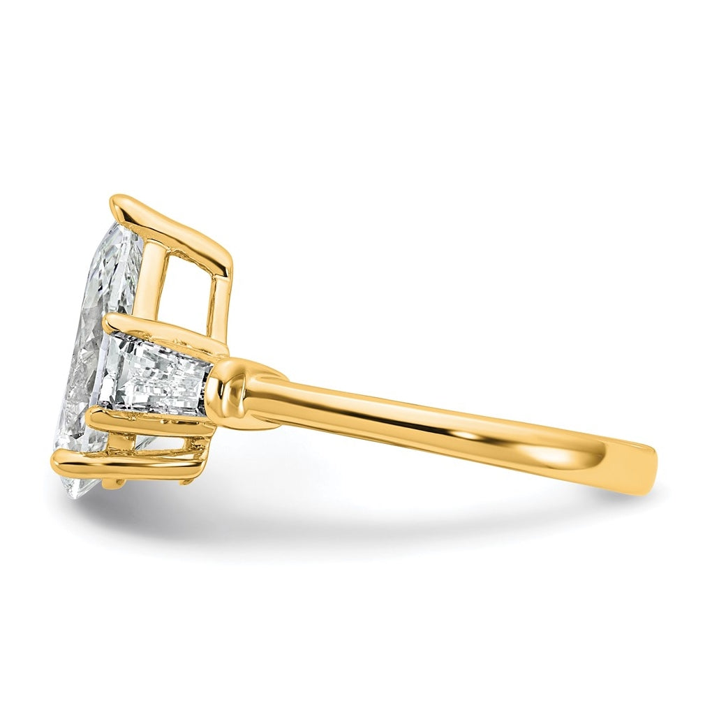 14k Yellow Gold 3 1/3 carat Certified Lab Grown Diamond VS+ F+ Pear and Tapered Baguette Complete Engagement Ring