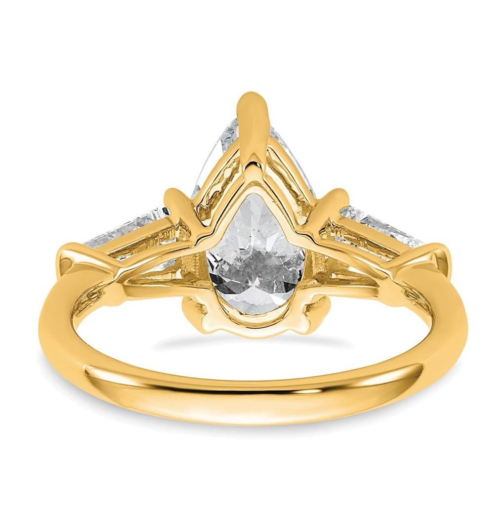 14k Yellow Gold 3 1/3 carat Certified Lab Grown Diamond VS+ F+ Pear and Tapered Baguette Complete Engagement Ring