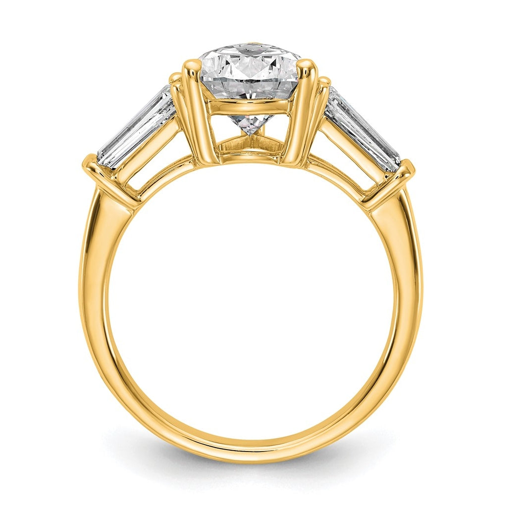 14k Yellow Gold 6 3/4 carat Certified Lab Grown Diamond VS+ G+ Pear and Tapered Baguette Complete Three Stone Engagement Ring