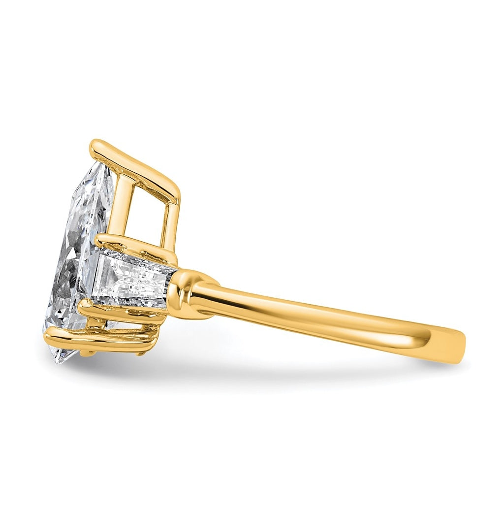 14k Yellow Gold 3 3/4 carat Certified Lab Grown Diamond VS+ F+ Pear and Tapered Baguette Complete Engagement Ring