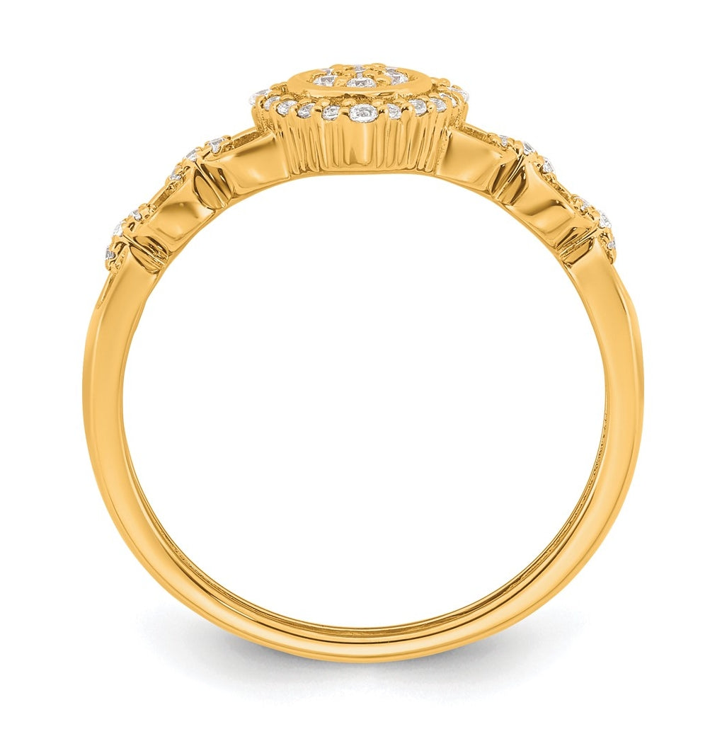 14K Yellow Or White Gold Complete Diamond Round Cluster Halo Engagement Ring