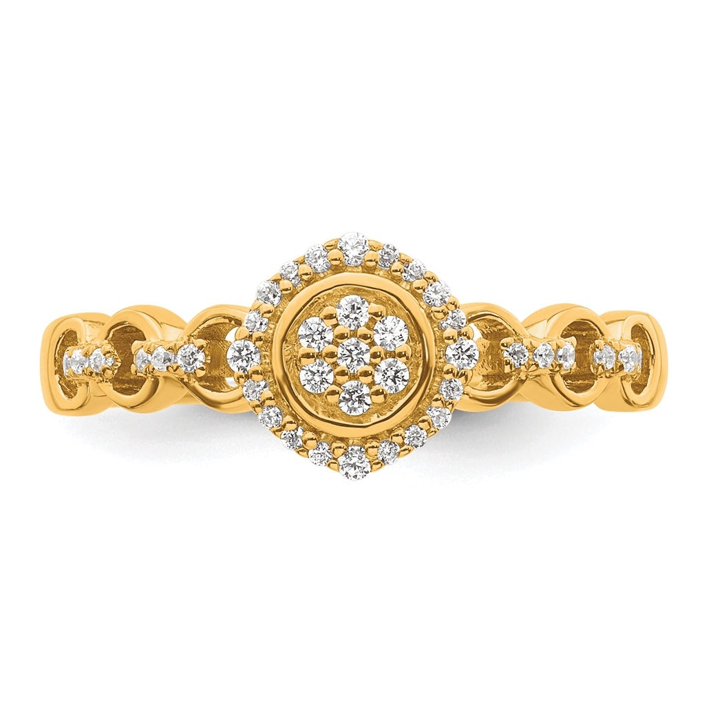 14K Yellow Or White Gold Complete Diamond Round Cluster Halo Engagement Ring