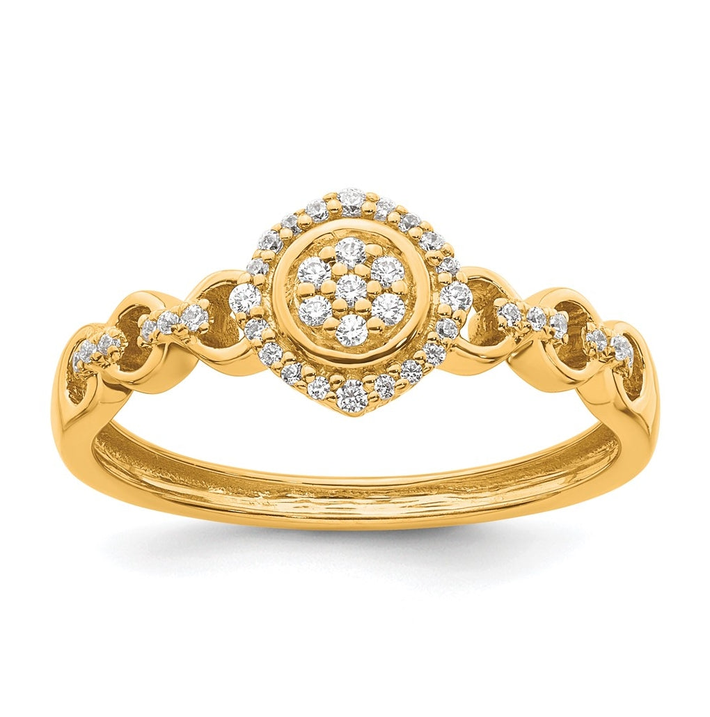 14K Yellow Or White Gold Complete Diamond Round Cluster Halo Engagement Ring