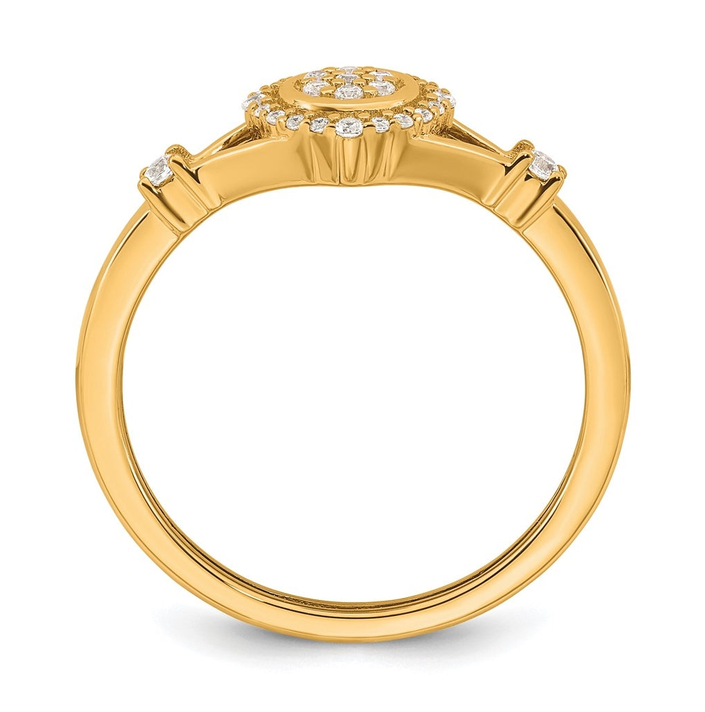 14K Yellow Or White Gold Complete Diamond Round Cluster Halo Engagement Ring