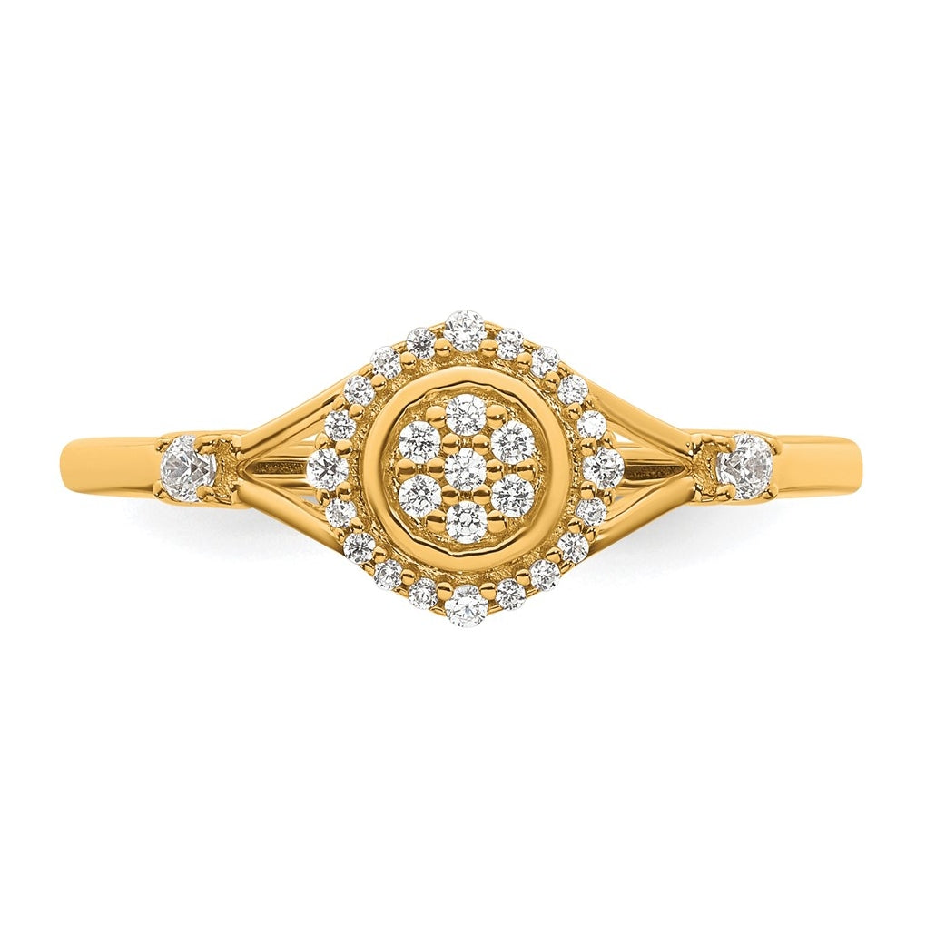 14K Yellow Or White Gold Complete Diamond Round Cluster Halo Engagement Ring