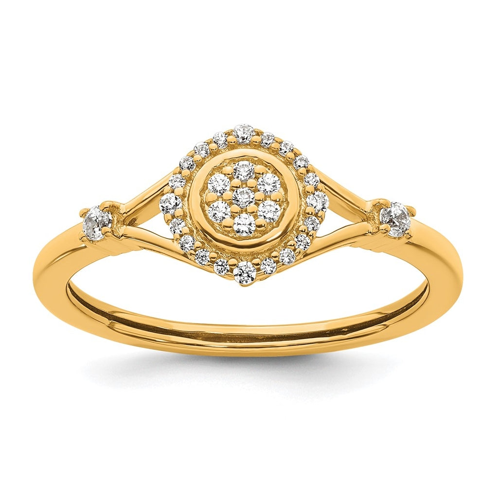 14K Yellow Or White Gold Complete Diamond Round Cluster Halo Engagement Ring