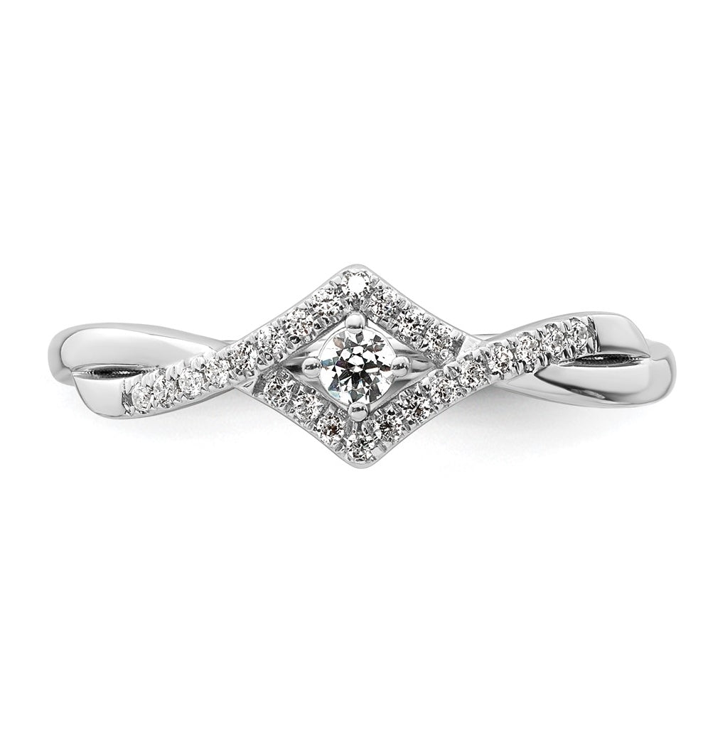 14k White Gold Complete Diamond CrissCross Promise Ring