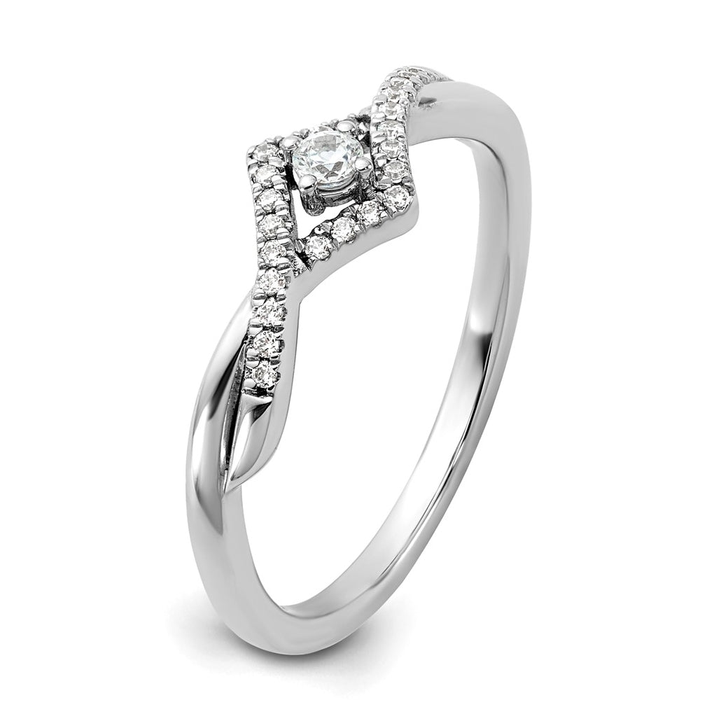 14k White Gold Complete Diamond CrissCross Promise Ring