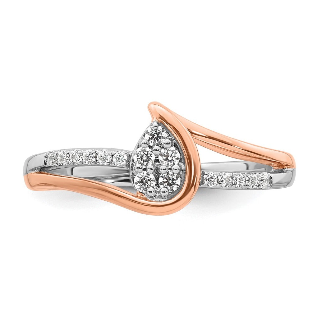 14k Two-tone Complete Diamond Cluster Teardrop Engagement Ring