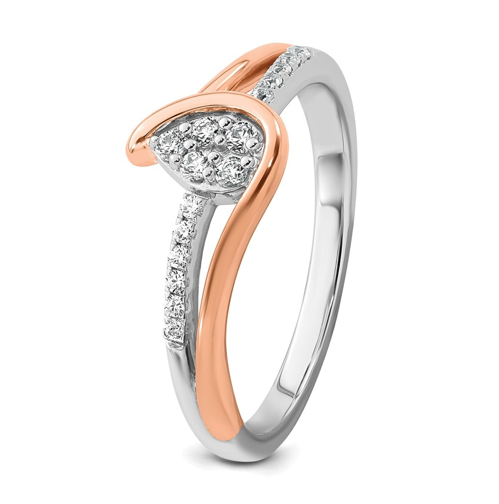 14k Two-tone Complete Diamond Cluster Teardrop Engagement Ring