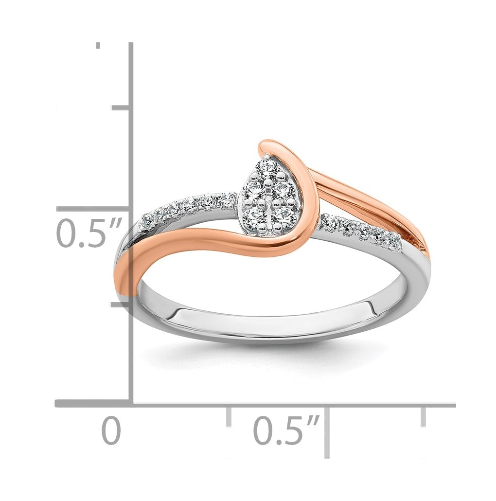 14k Two-tone Complete Diamond Cluster Teardrop Engagement Ring