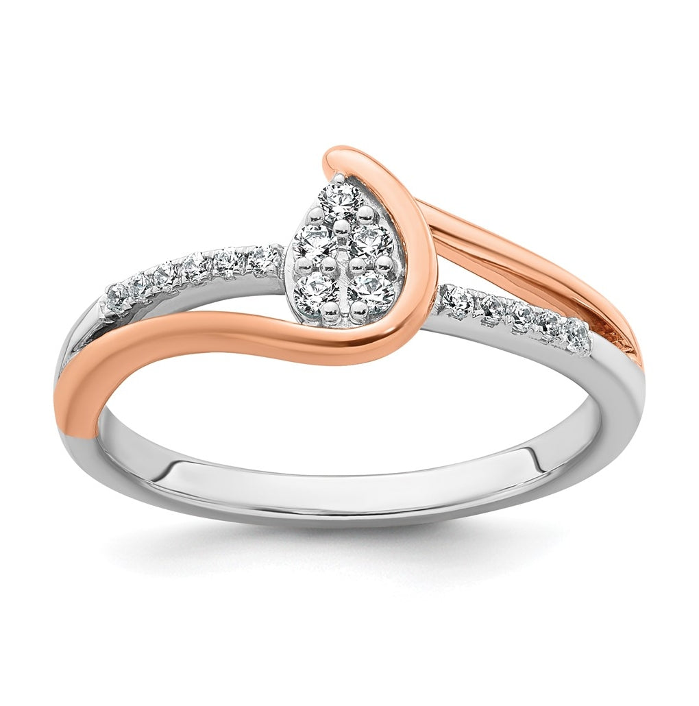 14k Two-tone Complete Diamond Cluster Teardrop Engagement Ring