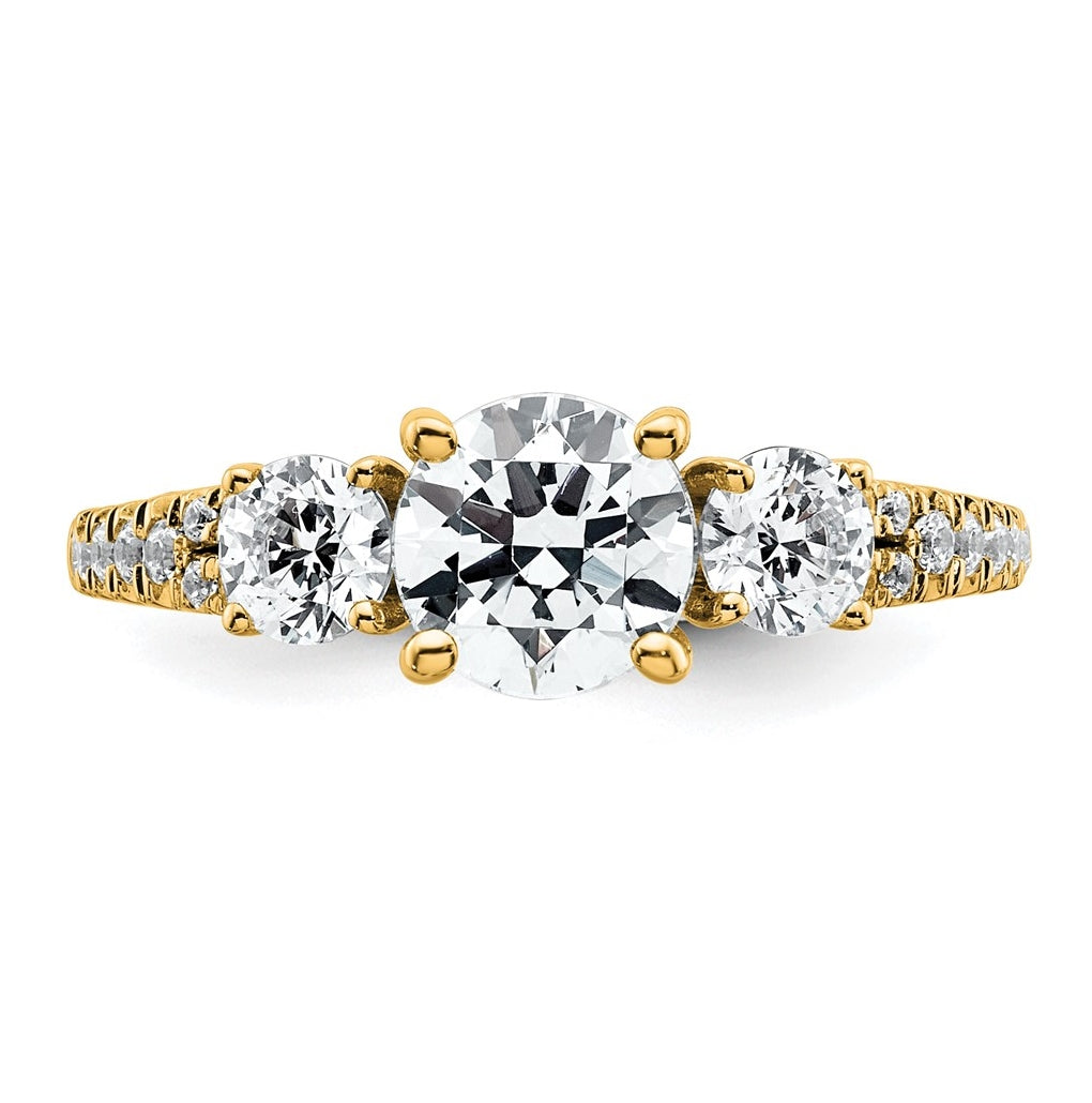 True Origin 14k Yellow Gold 1 5/8 carat Lab Grown Diamond VS+ F+ Round Complete Three Stone Engagement Ring