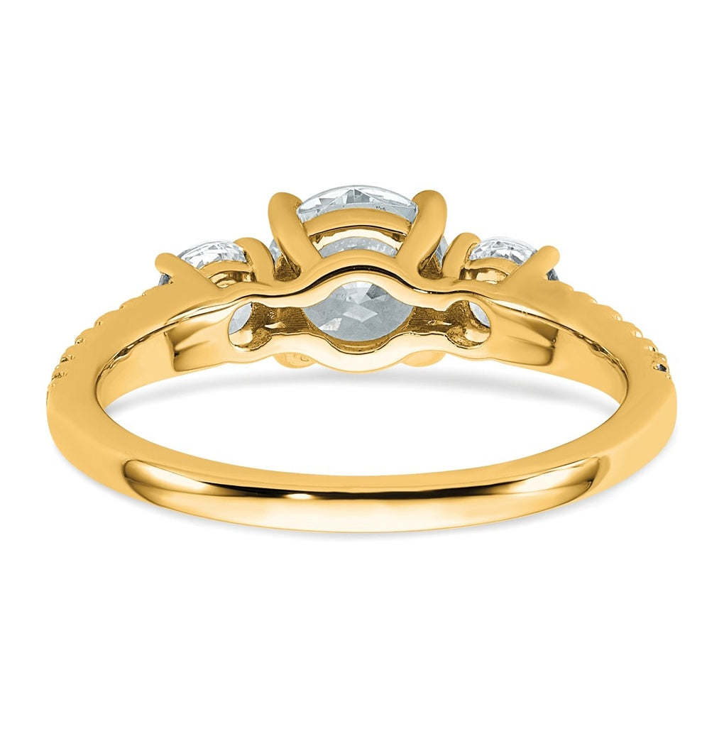 True Origin 14k Yellow Gold 1 5/8 carat Lab Grown Diamond VS+ F+ Round Complete Three Stone Engagement Ring