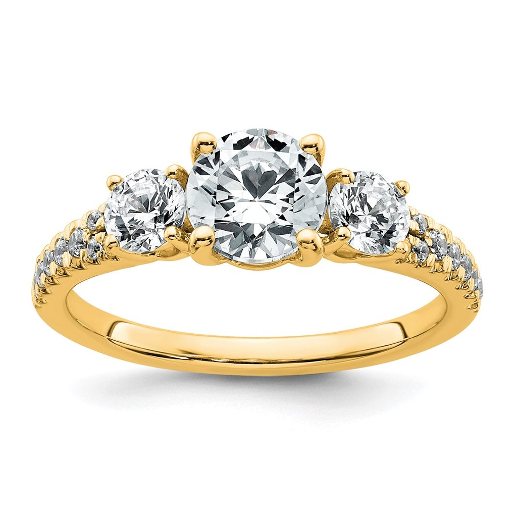 True Origin 14k Yellow Gold 1 5/8 carat Lab Grown Diamond VS+ F+ Round Complete Three Stone Engagement Ring