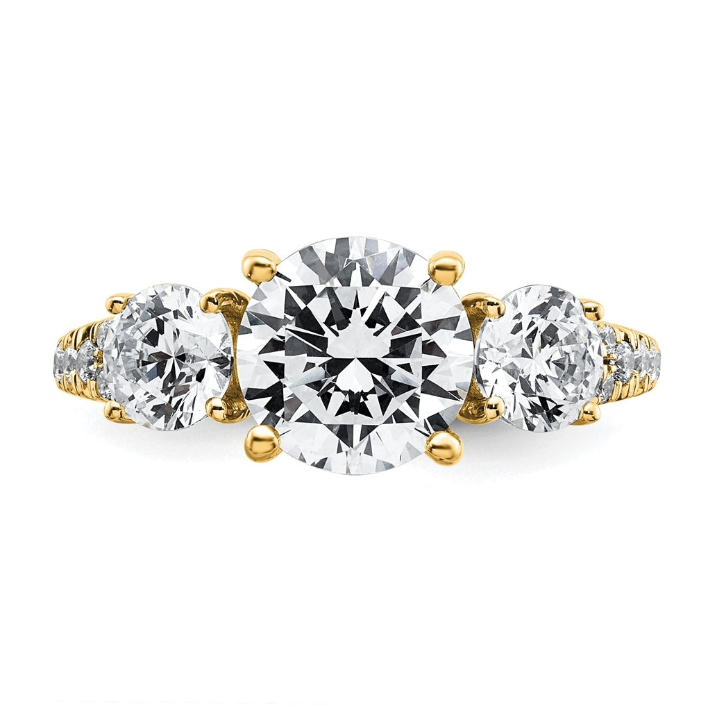 True Origin 14k Yellow Gold 3 1/5 carat Lab Grown Diamond VS+ F+ Round Complete Three Stone Engagement Ring