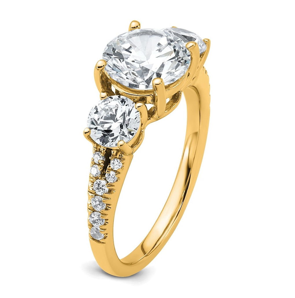 True Origin 14k Yellow Gold 3 1/5 carat Certified Lab Grown Diamond VS+ F+ Round Complete Three Stone Engagement Ring