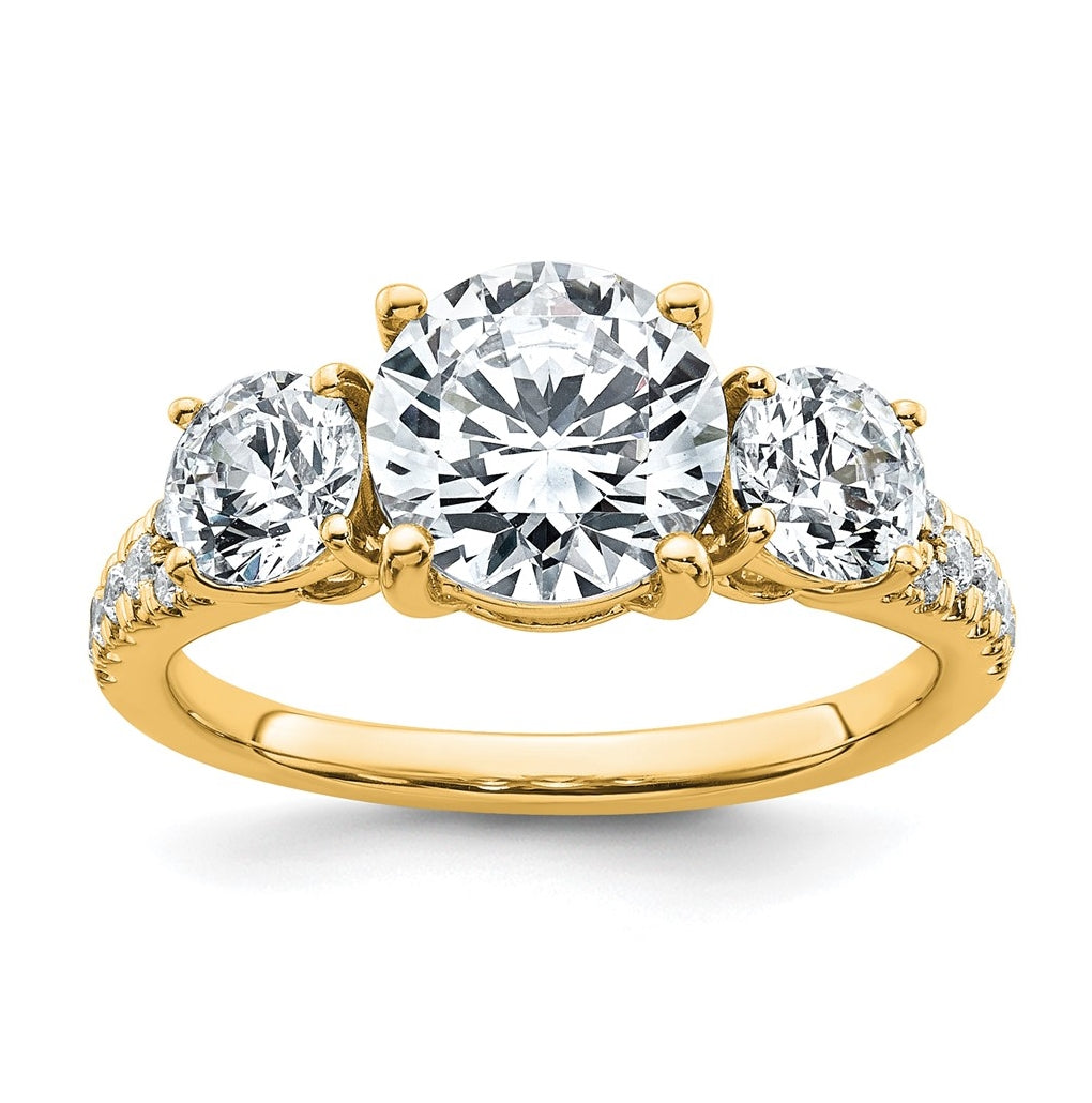 True Origin 14k Yellow Gold 3 1/5 carat Certified Lab Grown Diamond VS+ F+ Round Complete Three Stone Engagement Ring