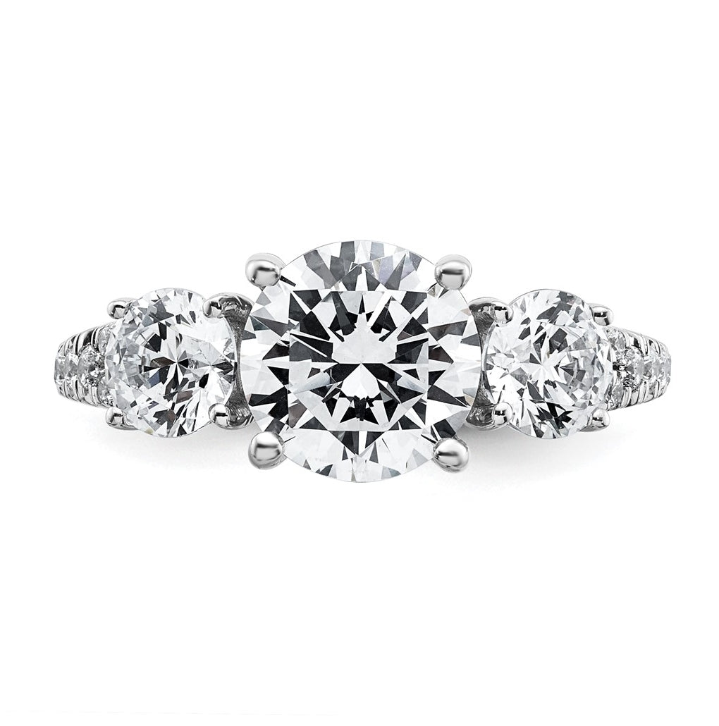 True Origin 14k White Gold 3 1/5 carat Lab Grown Diamond VS+ F+ Round Complete Three Stone Engagement Ring