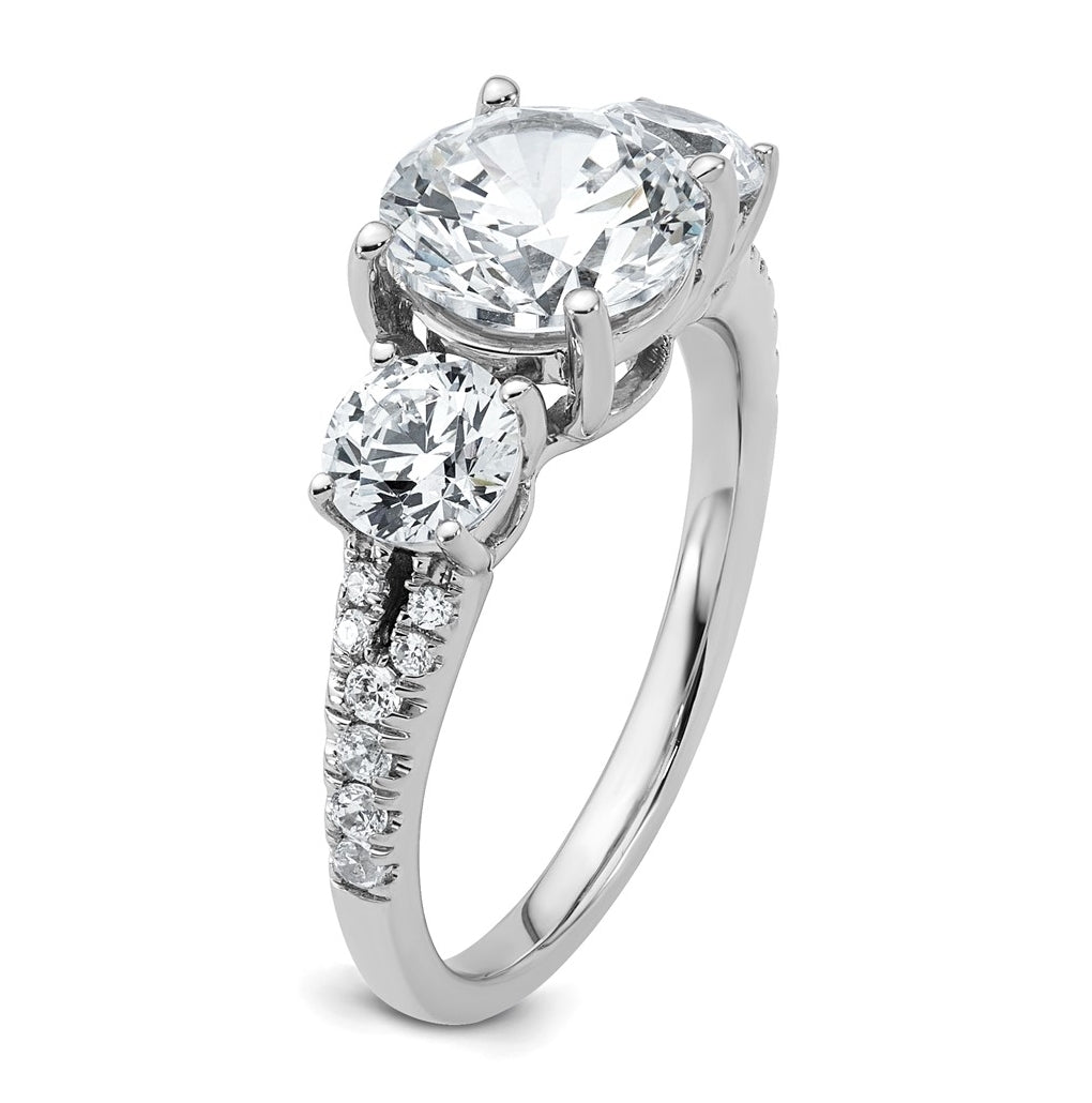 True Origin 14k White Gold 3 1/5 carat Certified Lab Grown Diamond VS+ F+ Round Complete Three Stone Engagement Ring