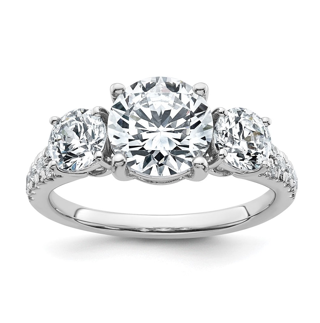 True Origin 14k White Gold 3 1/5 carat Lab Grown Diamond VS+ F+ Round Complete Three Stone Engagement Ring