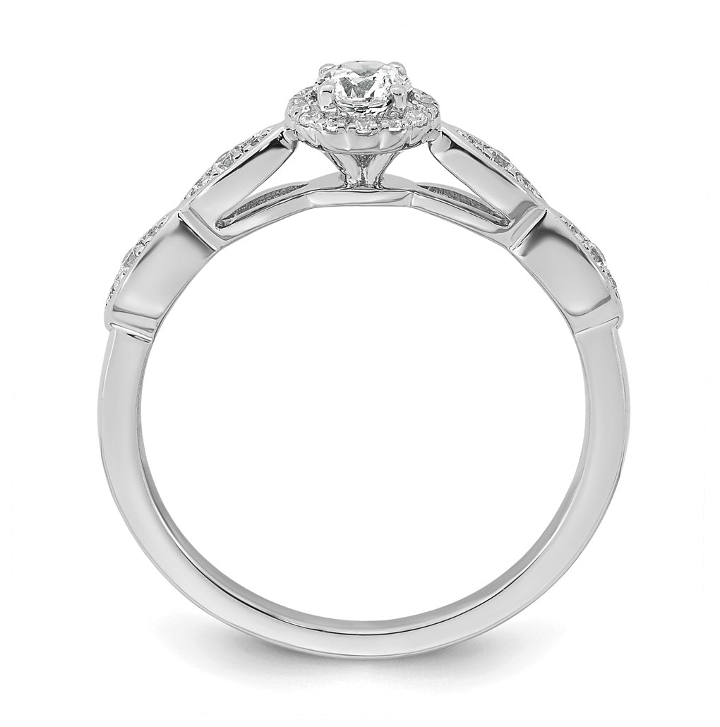 14k White Gold Polished Complete Diamond Round Halo Engagement Ring