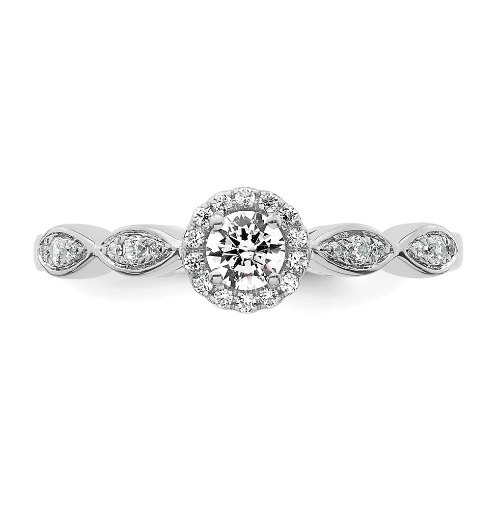 14k White Gold Polished Complete Diamond Round Halo Engagement Ring