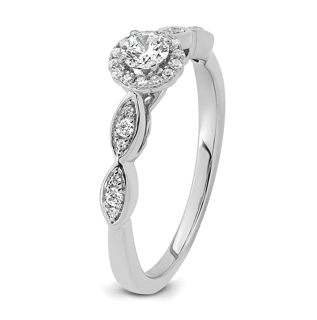 14k White Gold Polished Complete Diamond Round Halo Engagement Ring