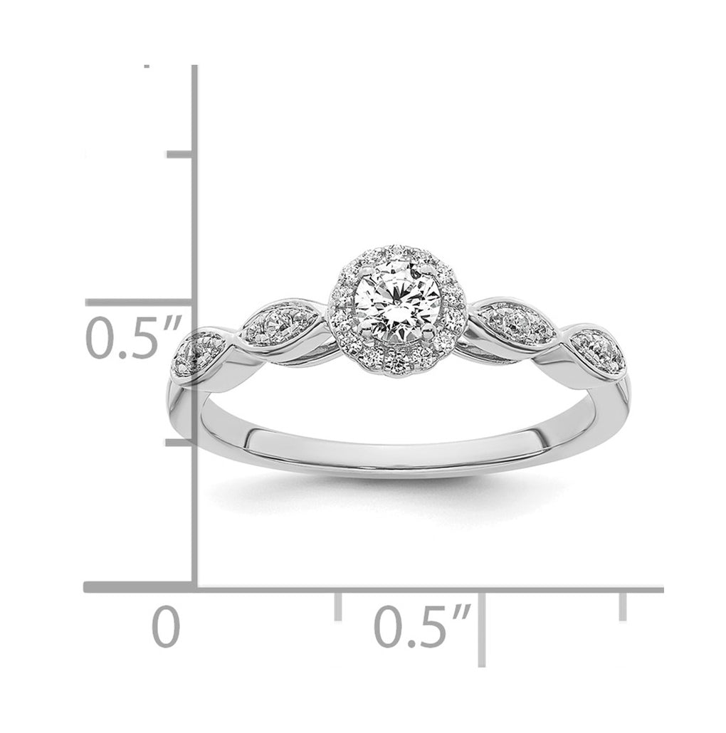 14k White Gold Polished Complete Diamond Round Halo Engagement Ring
