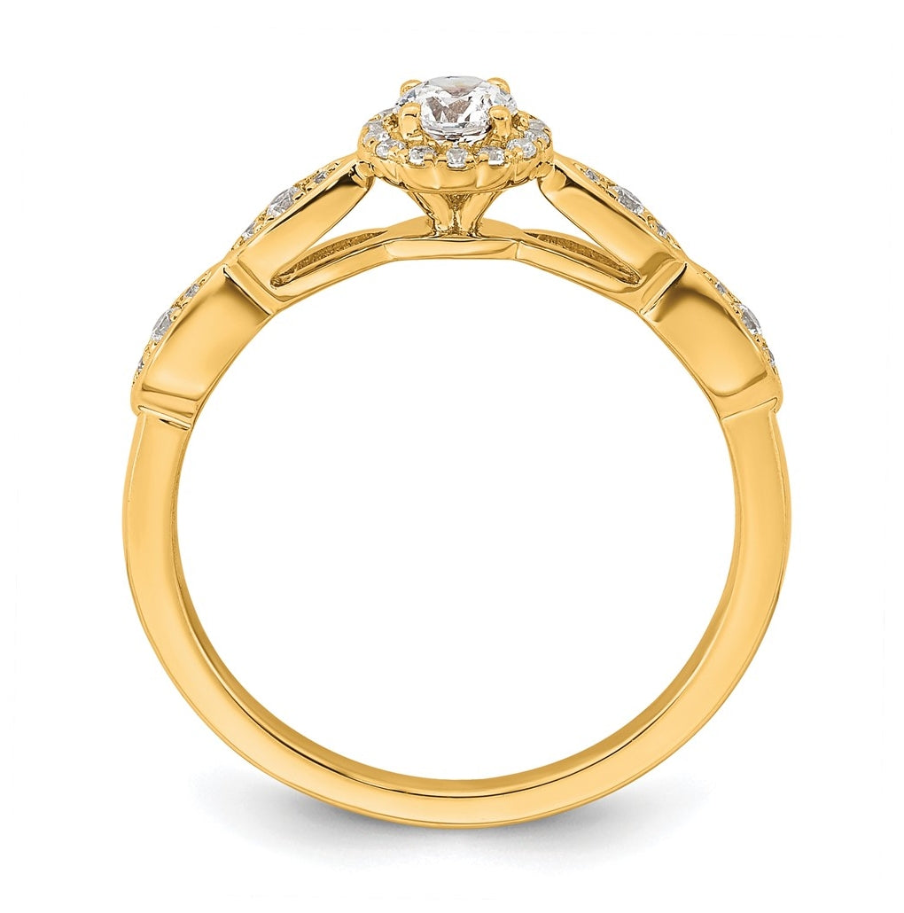 14k Yellow Gold Polished Complete Diamond Round Halo Engagement Ring