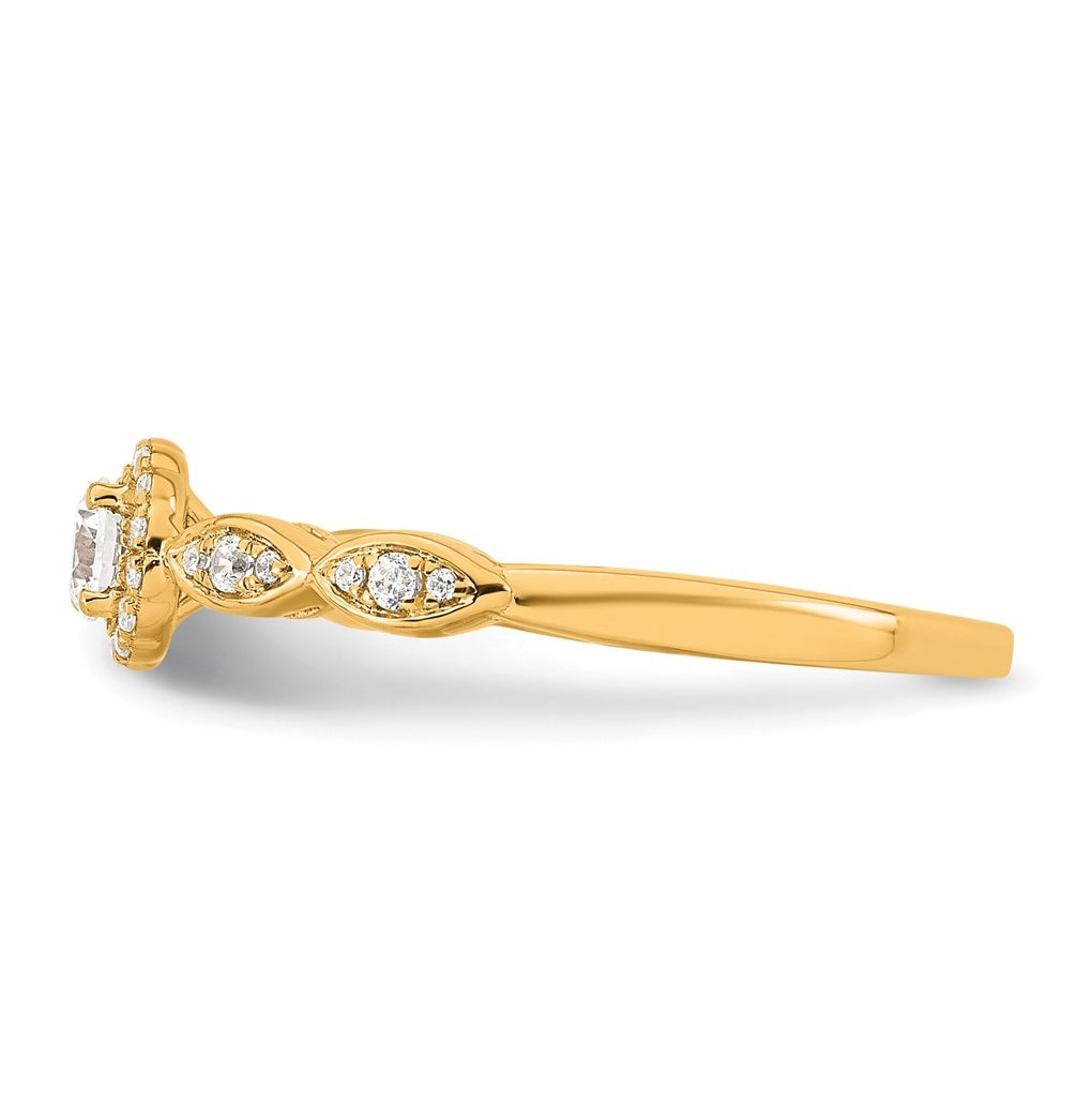 14k Yellow Gold Polished Complete Diamond Round Halo Engagement Ring