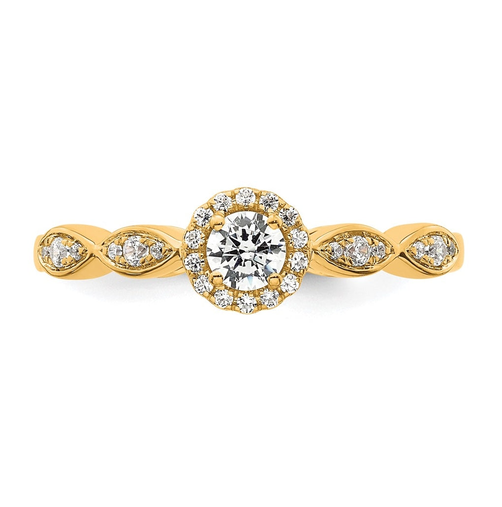 14k Yellow Gold Polished Complete Diamond Round Halo Engagement Ring