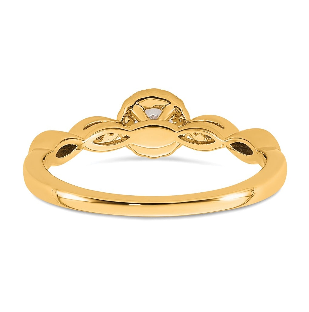 14k Yellow Gold Polished Complete Diamond Round Halo Engagement Ring