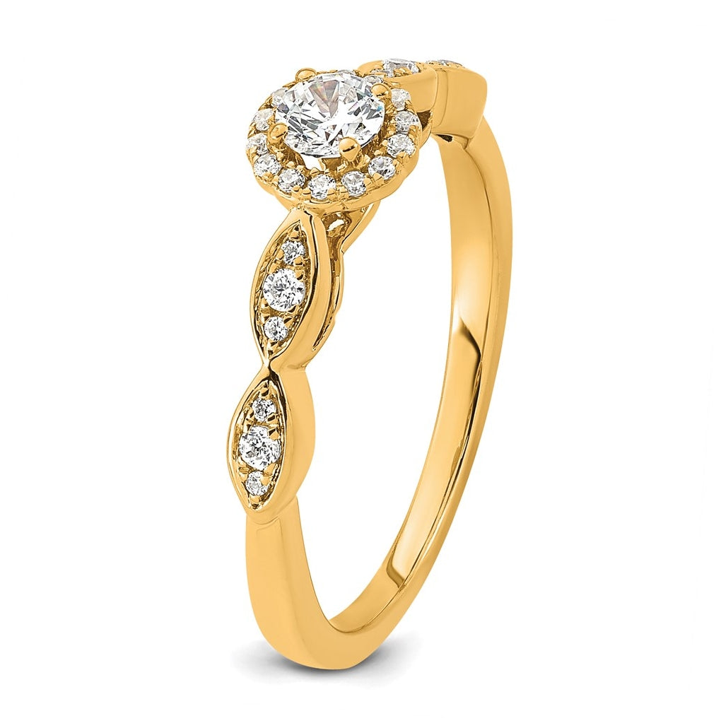 14k Yellow Gold Polished Complete Diamond Round Halo Engagement Ring