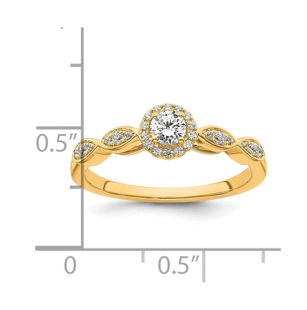 14k Yellow Gold Polished Complete Diamond Round Halo Engagement Ring