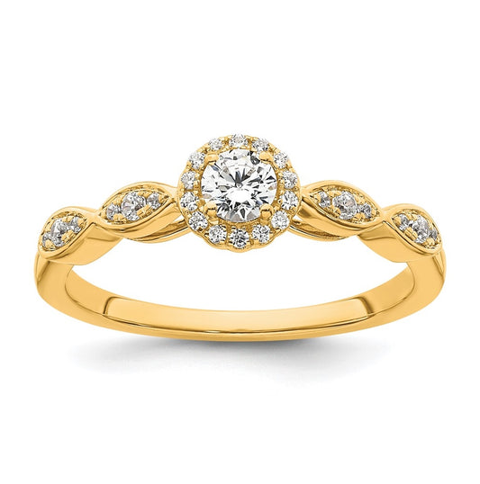 14k Yellow Gold Polished Complete Diamond Round Halo Engagement Ring