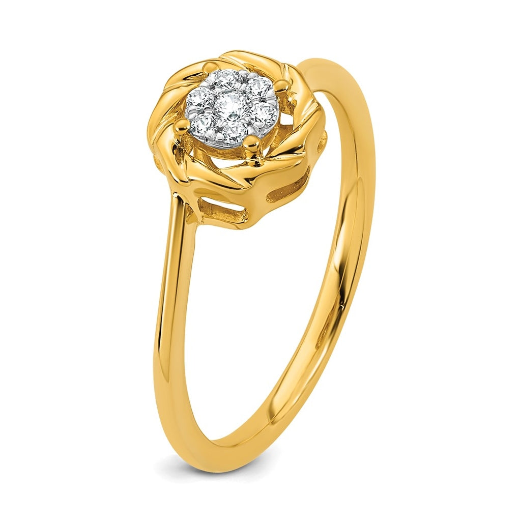 14K Yellow Or White Gold Complete Diamond Cluster Round Engagement Ring