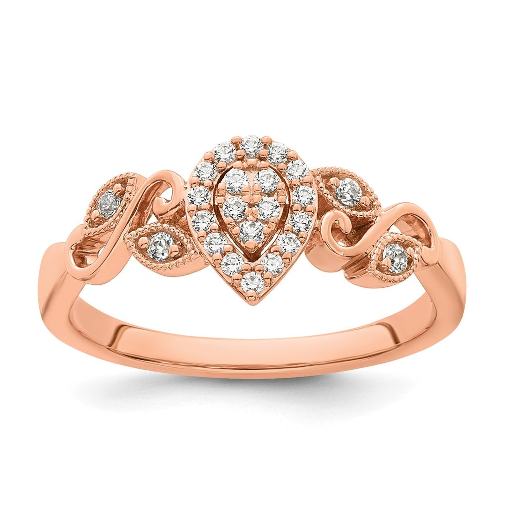 14K Rose Or White Gold Complete Diamond Cluster Teardrop Engagement Ring