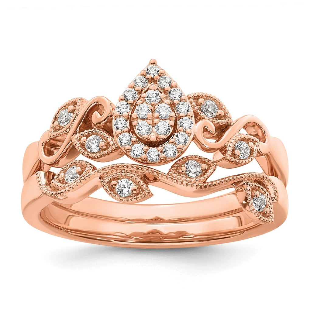 14K Rose Or White Gold Complete Diamond Cluster Teardrop Engagement Ring