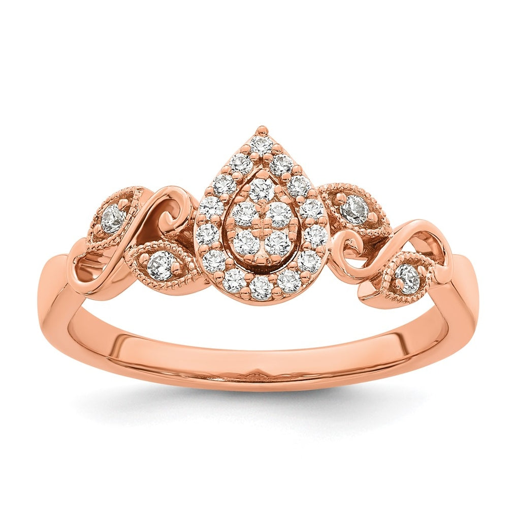 14K Rose Or White Gold Complete Diamond Cluster Teardrop Engagement Ring