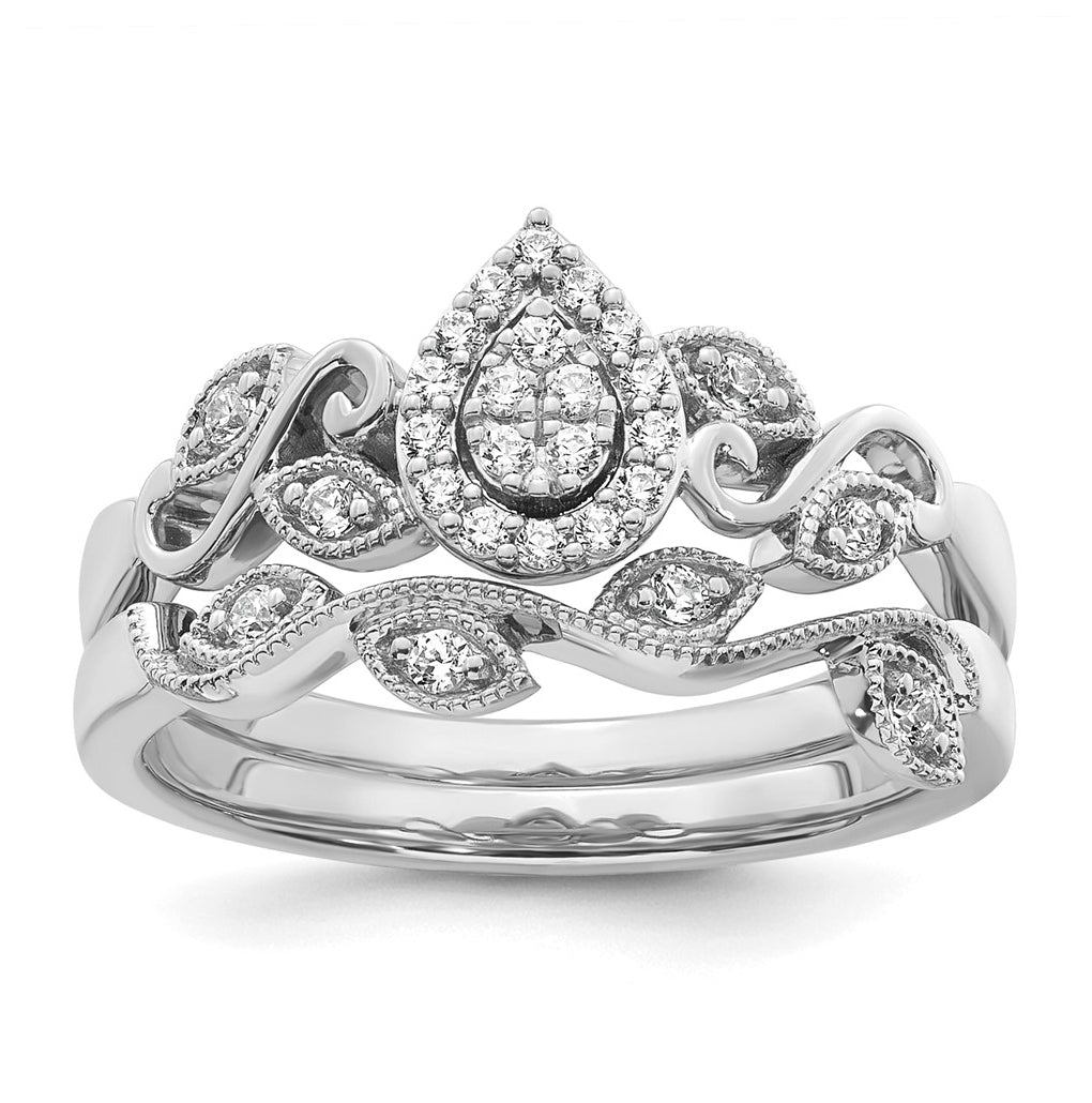 14K Rose Or White Gold Complete Diamond Cluster Teardrop Engagement Ring